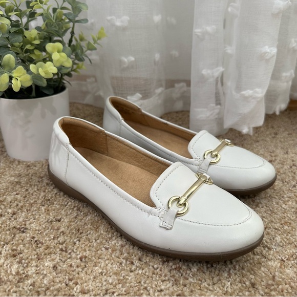 Naturalizer Shoes - Naturalizer Women’s Florence White Leather Loafers with Gold Detail